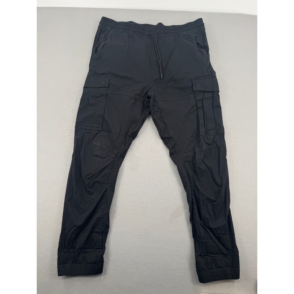 H&M Mens Slim Fit Cargo Joggers Black Stretch Cotton Utility Pants Size Large